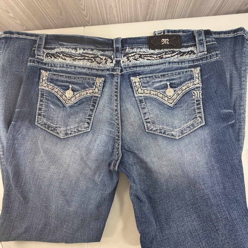 Miss Me Jeans Women's 31 Blue Signature Boot Flower Sequin Pockets Blingy Y2K‎